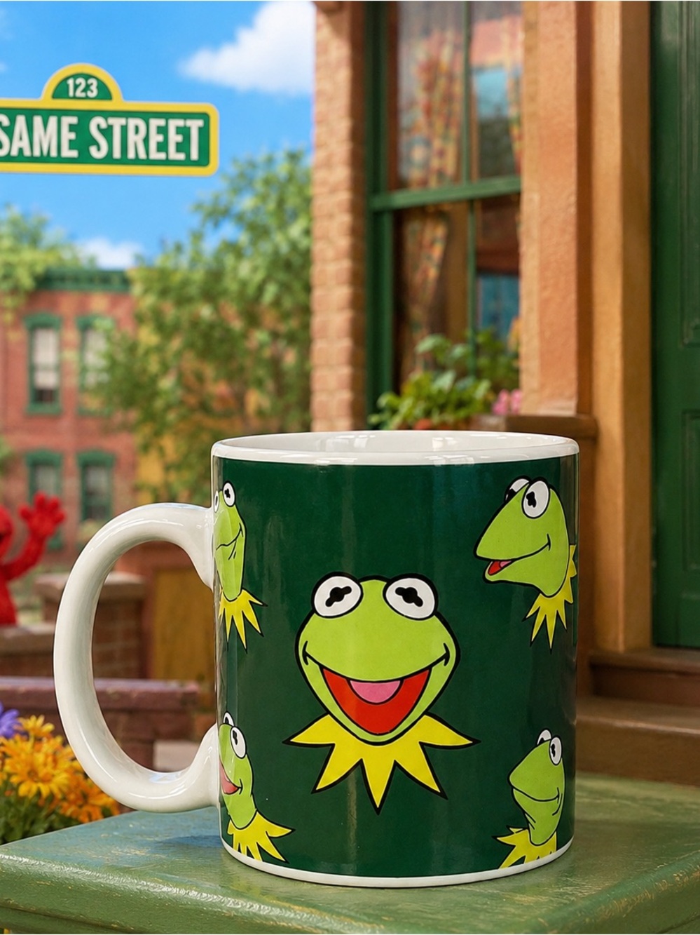 Vintage 1996 Applause Kermit the Frog Faces Mug Muppets Green
